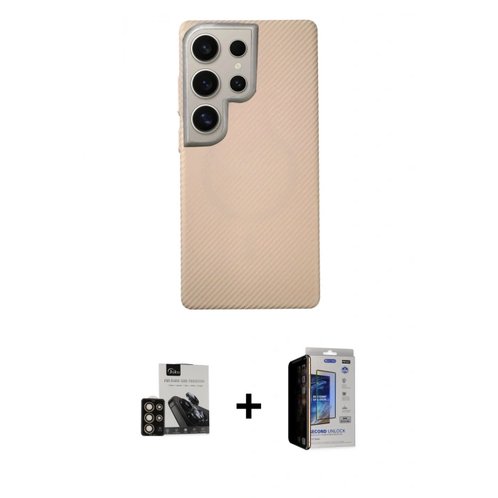 MARSİLYAN™- Galaxy S23 Ultra Kılıf Eksen Prime - Siyah Durable Full Glue Curved Hayalet Cam + PVD Metal Kamera Lens - GD