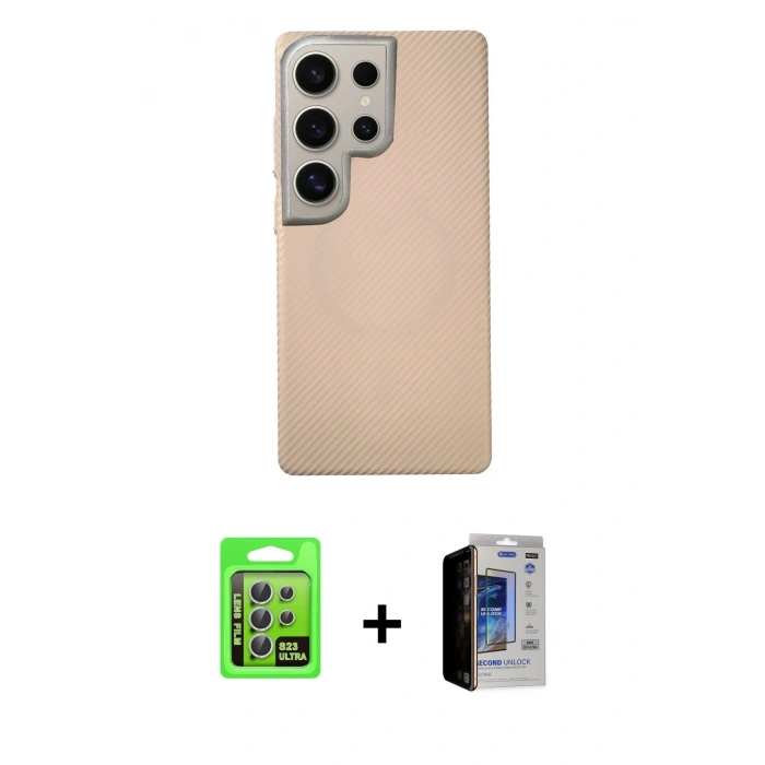 MARSİLYAN™- Galaxy S23 Ultra Kılıf Eksen Prime - Siyah Durable Full Glue Curved Hayalet Cam + Raze Metal Kamera Lens - GS