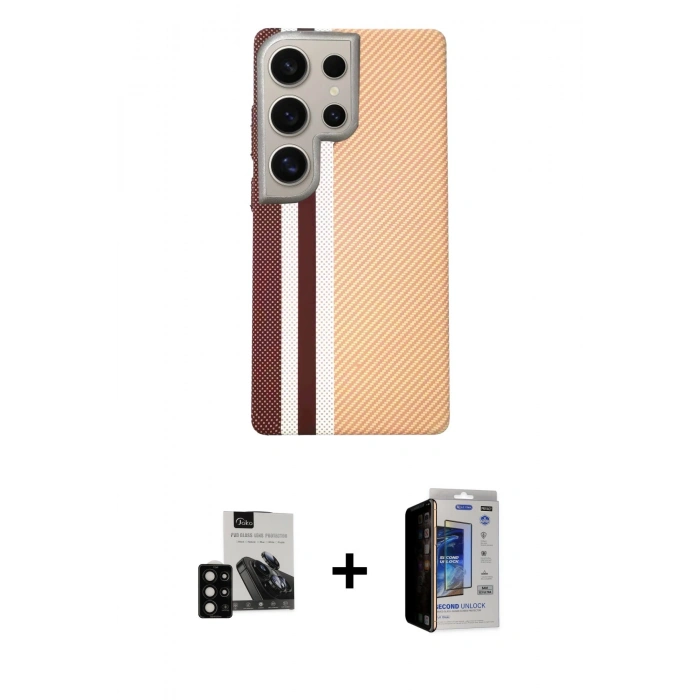 MARSİLYAN™- Galaxy S23 Ultra Kılıf Eksen Prime - Siyah Durable Full Glue Curved Hayalet Cam + PVD Metal Kamera Lens - SH