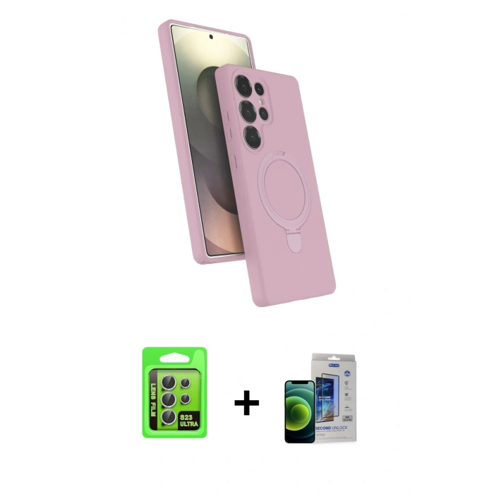 MARSİLYAN™- Galaxy S23 Ultra Kılıf İz Işık Koleksiyonu - Siyah Durable Full Glue Curved Cam + Gümüş Raze Metal Kamera Lens