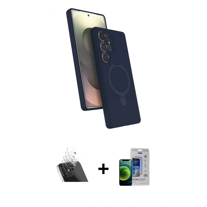 MARSİLYAN™- Galaxy S23 Ultra Kılıf İz Işık Koleksiyonu - Siyah Durable Full Glue Curved Cam + Kamera Lens Koruma Cam - SF