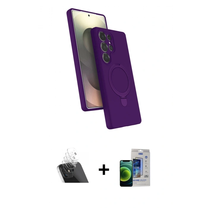 MARSİLYAN™- Galaxy S23 Ultra Kılıf İz Işık Koleksiyonu - Siyah Durable Full Glue Curved Cam + Kamera Lens Koruma Cam - SF