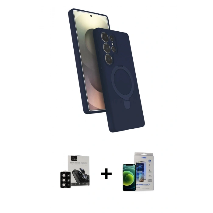MARSİLYAN™- Galaxy S23 Ultra Kılıf İz Işık Koleksiyonu - Siyah Durable Full Glue Curved Cam + PVD Metal Kamera Lens - SH
