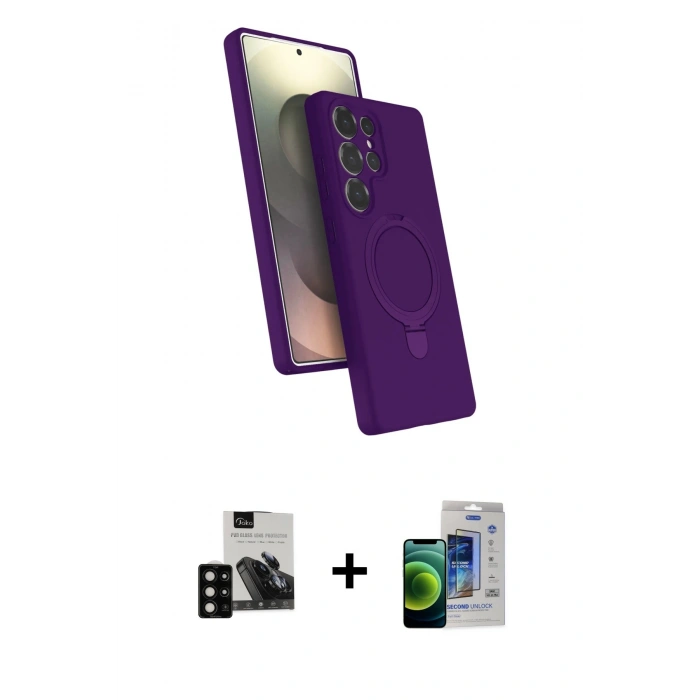MARSİLYAN™- Galaxy S23 Ultra Kılıf İz Işık Koleksiyonu - Siyah Durable Full Glue Curved Cam + PVD Metal Kamera Lens - SH