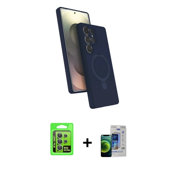 MARSİLYAN™- Galaxy S23 Ultra Kılıf İz Işık Koleksiyonu - Siyah Durable Full Glue Curved Cam + Raze Metal Kamera Lens - YL