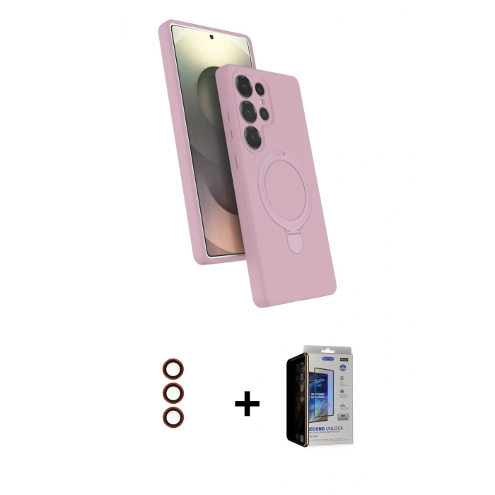 MARSİLYAN™- Galaxy S23 Ultra Kılıf İz Işık Koleksiyonu - Siyah Durable Full Glue Curved Hayalet Cam + Metal Kamera Lens - KI