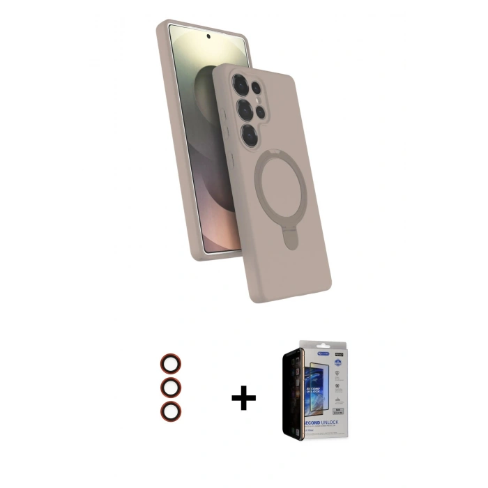 MARSİLYAN™- Galaxy S23 Ultra Kılıf İz Işık Koleksiyonu - Siyah Durable Full Glue Curved Hayalet Cam + Metal Kamera Lens - KI