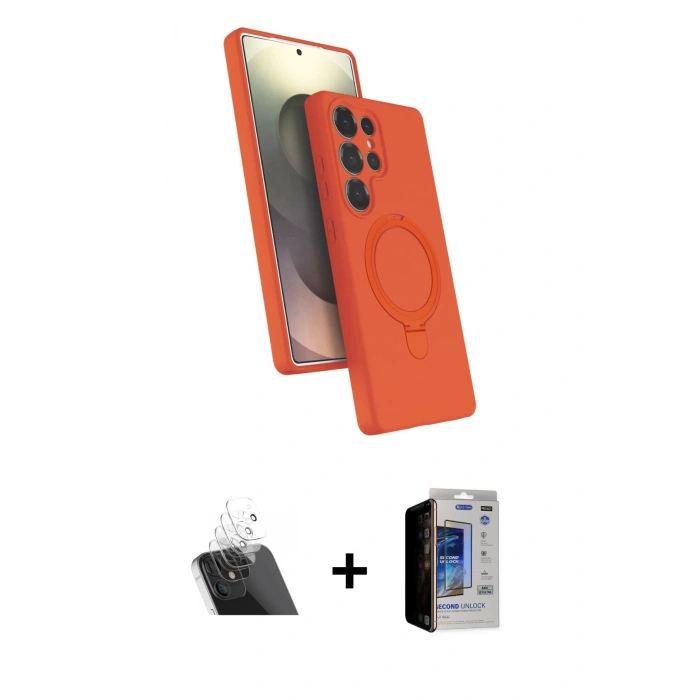 MARSİLYAN™- Galaxy S23 Ultra Kılıf İz Işık Koleksiyonu - Siyah Durable Full Glue Curved Hayalet Cam + Kamera Lens Koruma Cam - SF