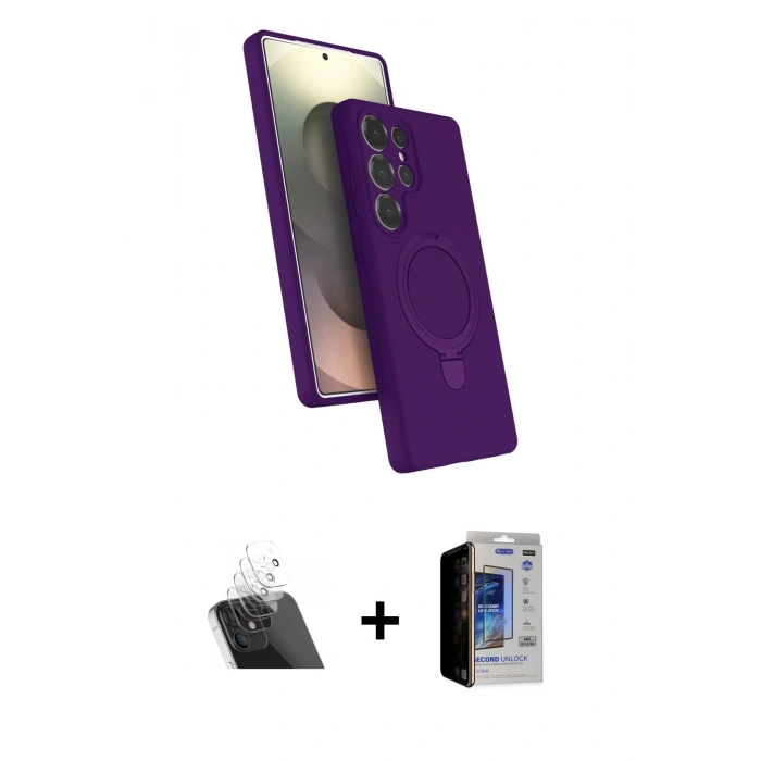 MARSİLYAN™- Galaxy S23 Ultra Kılıf İz Işık Koleksiyonu - Siyah Durable Full Glue Curved Hayalet Cam + Kamera Lens Koruma Cam - SF