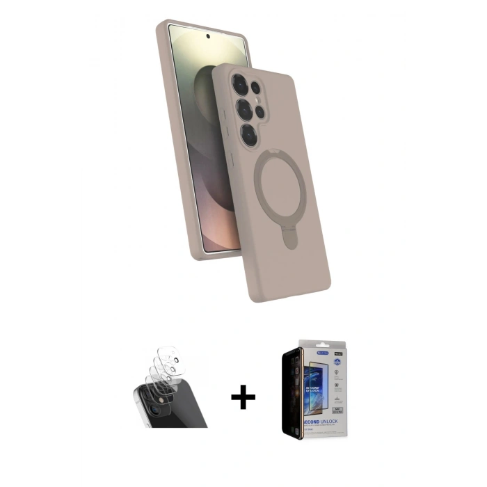 MARSİLYAN™- Galaxy S23 Ultra Kılıf İz Işık Koleksiyonu - Siyah Durable Full Glue Curved Hayalet Cam + Kamera Lens Koruma Cam - SF