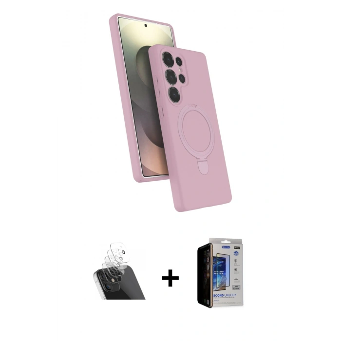 MARSİLYAN™- Galaxy S23 Ultra Kılıf İz Işık Koleksiyonu - Siyah Durable Full Glue Curved Hayalet Cam + Kamera Lens Koruma Cam - SF