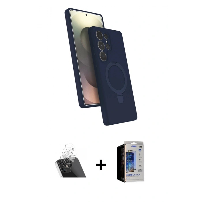 MARSİLYAN™- Galaxy S23 Ultra Kılıf İz Işık Koleksiyonu - Siyah Durable Full Glue Curved Hayalet Cam + Kamera Lens Koruma Cam - SF