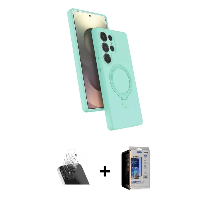 MARSİLYAN™- Galaxy S23 Ultra Kılıf İz Işık Koleksiyonu - Siyah Durable Full Glue Curved Hayalet Cam + Kamera Lens Koruma Cam - SF