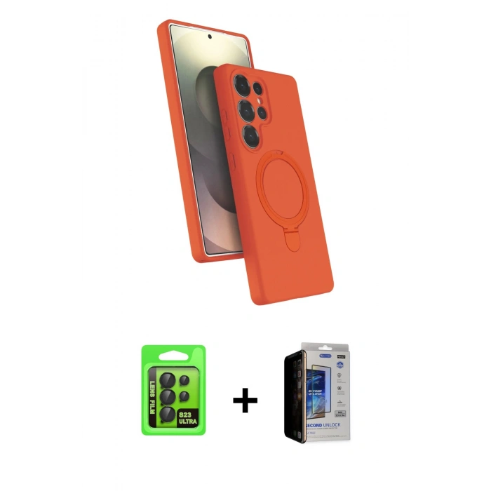 MARSİLYAN™- Galaxy S23 Ultra Kılıf İz Işık Koleksiyonu - Siyah Durable Full Glue Curved Hayalet Cam + Raze Metal Kamera Lens - SH