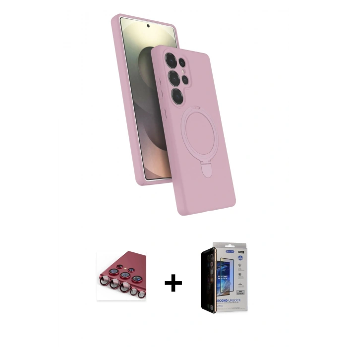 MARSİLYAN™- Galaxy S23 Ultra Kılıf İz Işık Koleksiyonu - Siyah Durable Full Glue Curved Hayalet Cam + Valdez Metal Kamera Lens - KI