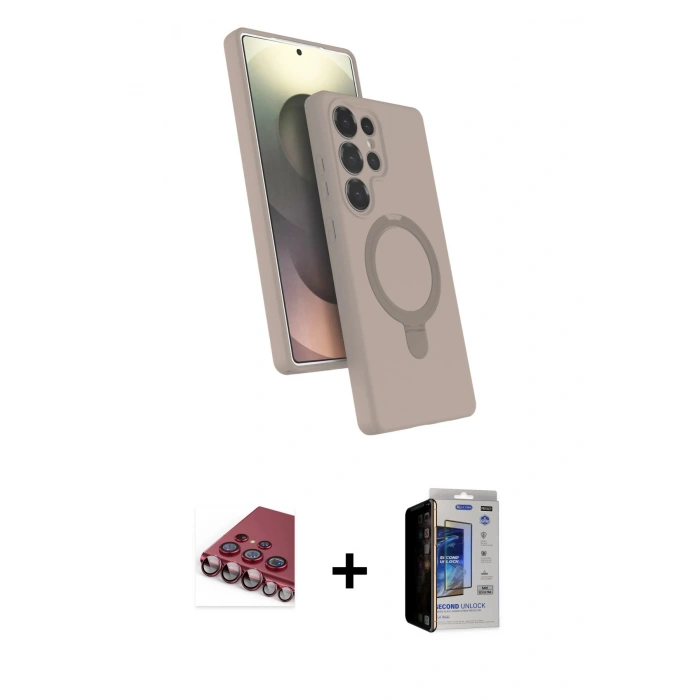 MARSİLYAN™- Galaxy S23 Ultra Kılıf İz Işık Koleksiyonu - Siyah Durable Full Glue Curved Hayalet Cam + Valdez Metal Kamera Lens - KI