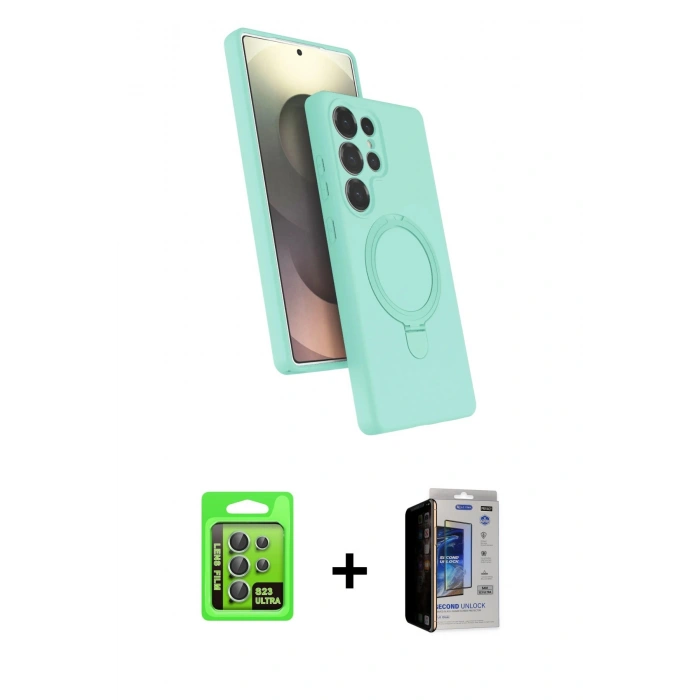 MARSİLYAN™- Galaxy S23 Ultra Kılıf İz Işık Koleksiyonu - Siyah Durable Full Glue Curved Hayalet Cam + Raze Metal Kamera Lens - YL