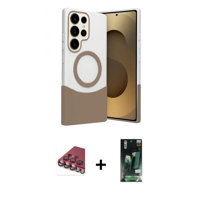 MARSİLYAN™- Galaxy S23 Ultra Kılıf Kozmos Form Özel Seri - Siyah 360 Mat Full Body Arka Koruyucu + Valdez Metal Kamera Lens - KI