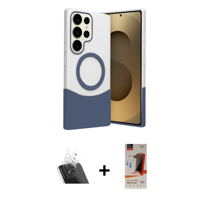 MARSİLYAN™- Galaxy S23 Ultra Kılıf Kozmos Form Özel Seri - Siyah AutoKit 5in1 Fiber Hayalet Cam Ekran Koruyucu + Kamera Lens Koruma Cam - SF