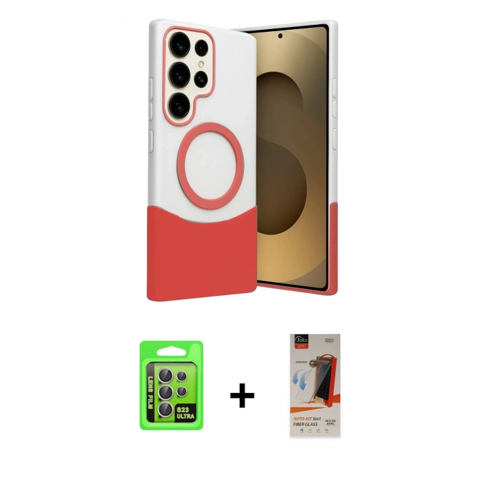 MARSİLYAN™- Galaxy S23 Ultra Kılıf Kozmos Form Özel Seri - Siyah AutoKit 5in1 Fiber Hayalet Cam Ekran Koruyucu + Raze Metal Kamera Lens - LA
