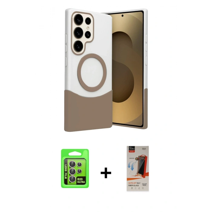 MARSİLYAN™- Galaxy S23 Ultra Kılıf Kozmos Form Özel Seri - Siyah AutoKit 5in1 Fiber Hayalet Cam Ekran Koruyucu + Raze Metal Kamera Lens - LA