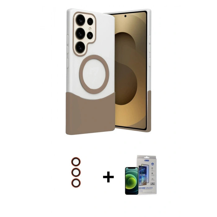 MARSİLYAN™- Galaxy S23 Ultra Kılıf Kozmos Form Özel Seri - Siyah Durable Full Glue Curved Cam + Metal Kamera Lens - KI
