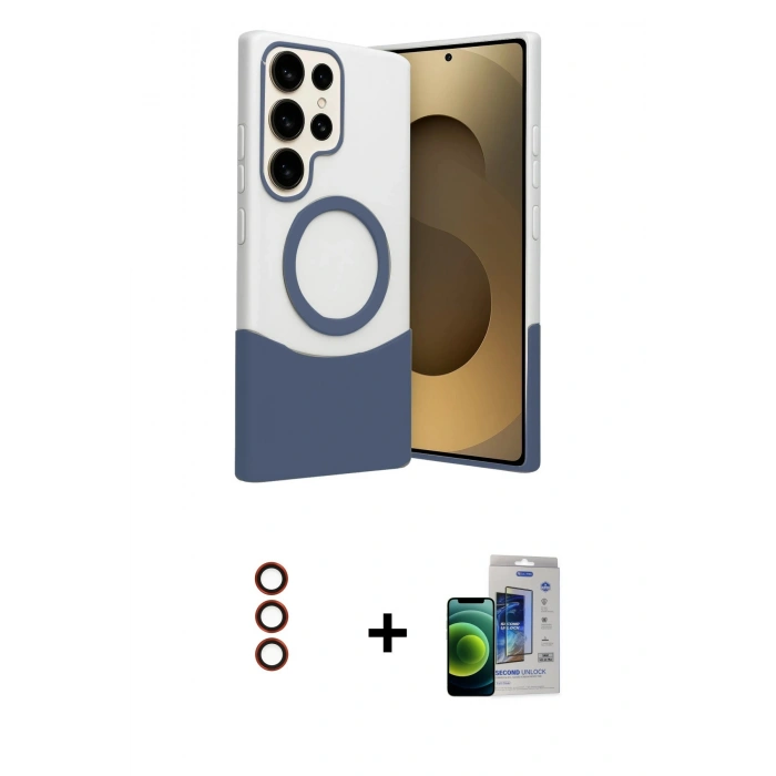 MARSİLYAN™- Galaxy S23 Ultra Kılıf Kozmos Form Özel Seri - Siyah Durable Full Glue Curved Cam + Metal Kamera Lens - KI