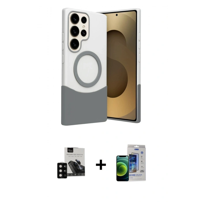 MARSİLYAN™- Galaxy S23 Ultra Kılıf Kozmos Form Özel Seri - Siyah Durable Full Glue Curved Cam + PVD Metal Kamera Lens - SH