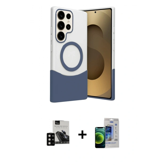 MARSİLYAN™- Galaxy S23 Ultra Kılıf Kozmos Form Özel Seri - Siyah Durable Full Glue Curved Cam + PVD Metal Kamera Lens - SH