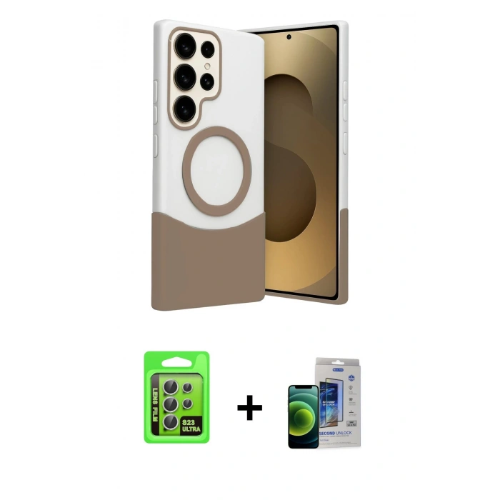 MARSİLYAN™- Galaxy S23 Ultra Kılıf Kozmos Form Özel Seri - Siyah Durable Full Glue Curved Cam + Raze Metal Kamera Lens - GS