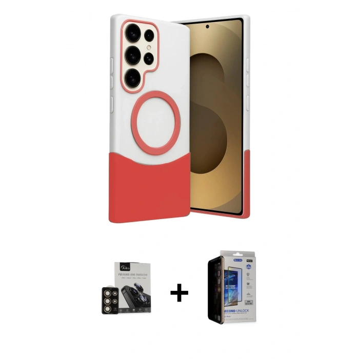 MARSİLYAN™- Galaxy S23 Ultra Kılıf Kozmos Form Özel Seri - Siyah Durable Full Glue Curved Hayalet Cam + PVD Metal Kamera Lens - GD