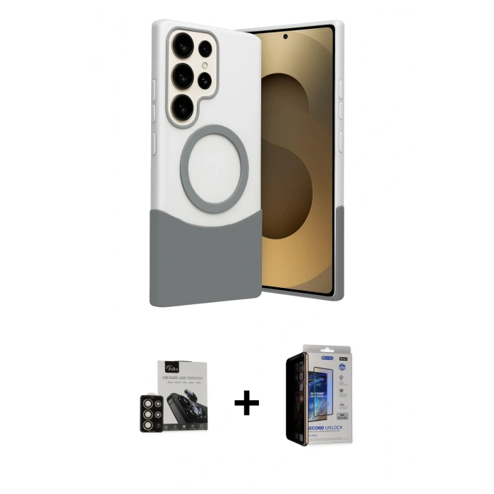 MARSİLYAN™- Galaxy S23 Ultra Kılıf Kozmos Form Özel Seri - Siyah Durable Full Glue Curved Hayalet Cam + PVD Metal Kamera Lens - GD