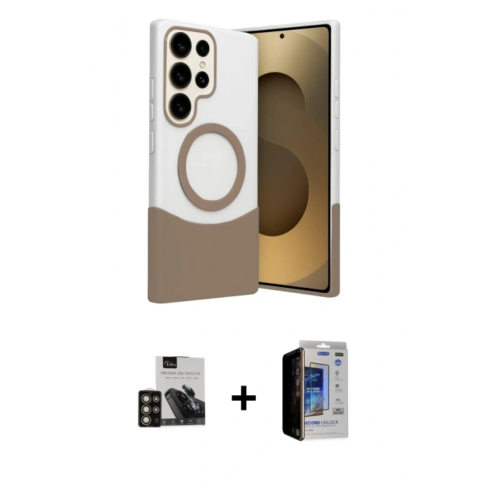 MARSİLYAN™- Galaxy S23 Ultra Kılıf Kozmos Form Özel Seri - Siyah Durable Full Glue Curved Hayalet Cam + PVD Metal Kamera Lens - GD