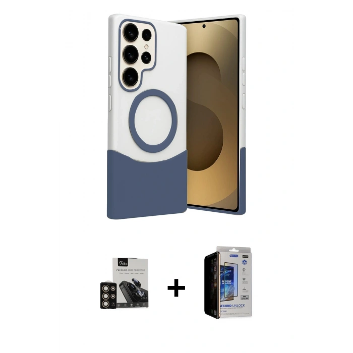 MARSİLYAN™- Galaxy S23 Ultra Kılıf Kozmos Form Özel Seri - Siyah Durable Full Glue Curved Hayalet Cam + PVD Metal Kamera Lens - GD