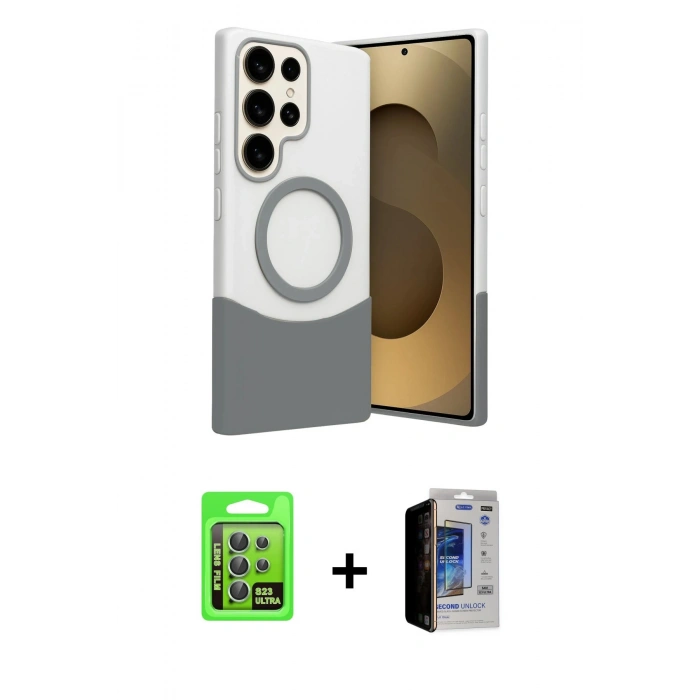 MARSİLYAN™- Galaxy S23 Ultra Kılıf Kozmos Form Özel Seri - Siyah Durable Full Glue Curved Hayalet Cam + Raze Metal Kamera Lens - YL