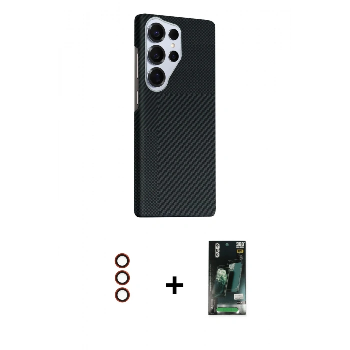 MARSİLYAN™- Galaxy S23 Ultra Kılıf Kozmos Klasik Prime - Şeffaf 360 Full Body Arka Koruyucu + Metal Kamera Lens - KI