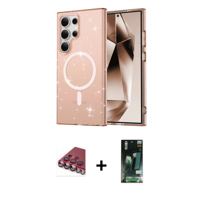 MARSİLYAN™- Galaxy S23 Ultra Kılıf Nova Asil Prime - Şeffaf 360 Full Body Arka Koruyucu + Valdez Metal Kamera Lens - KI