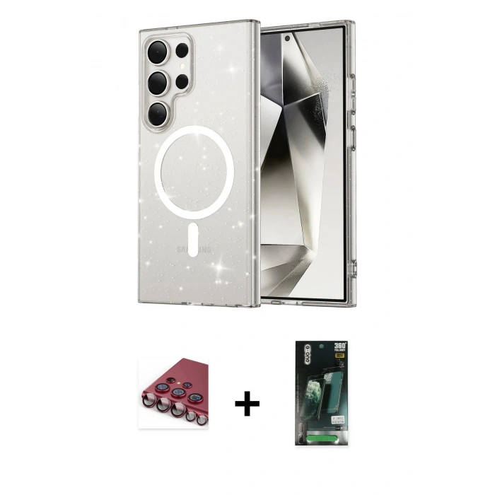 MARSİLYAN™- Galaxy S23 Ultra Kılıf Nova Asil Prime - Şeffaf 360 Full Body Arka Koruyucu + Valdez Metal Kamera Lens - KI