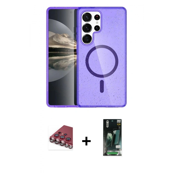MARSİLYAN™- Galaxy S23 Ultra Kılıf Nova Asil Prime - Şeffaf 360 Full Body Arka Koruyucu + Valdez Metal Kamera Lens - KI