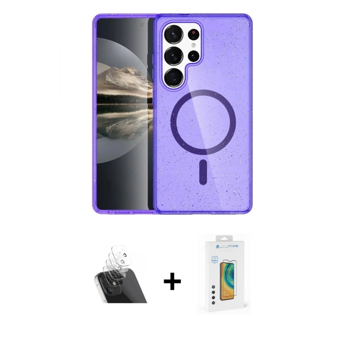 MARSİLYAN™- Galaxy S23 Ultra Kılıf Nova Asil Prime - Şeffaf Polymer Nano Ekran Koruyucu + Kamera Lens Koruma Cam - SF