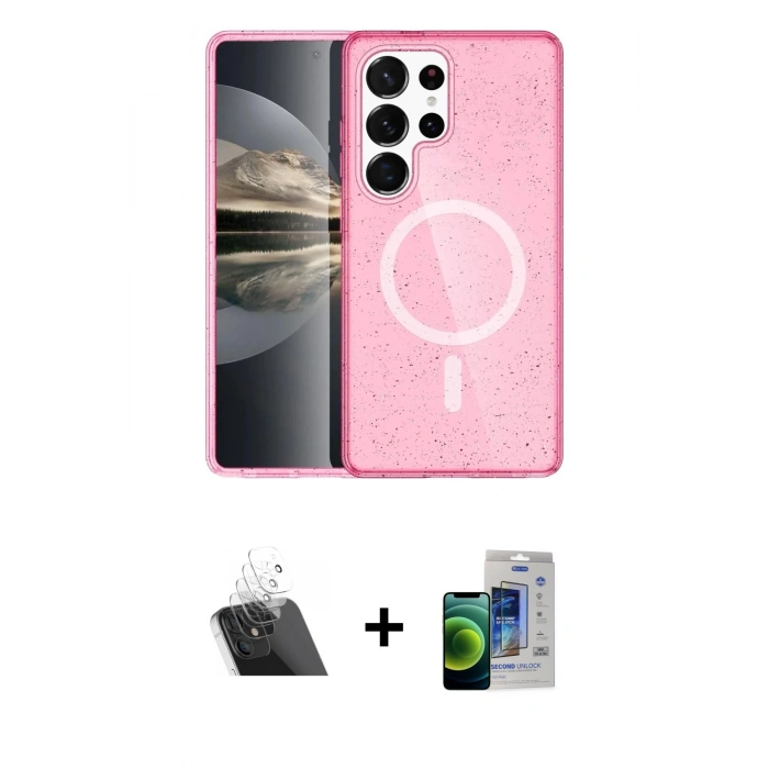 MARSİLYAN™- Galaxy S23 Ultra Kılıf Nova Asil Prime - Siyah Durable Full Glue Curved Cam + Kamera Lens Koruma Cam - SF