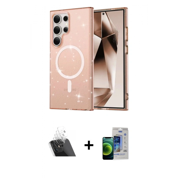 MARSİLYAN™- Galaxy S23 Ultra Kılıf Nova Asil Prime - Siyah Durable Full Glue Curved Cam + Kamera Lens Koruma Cam - SF