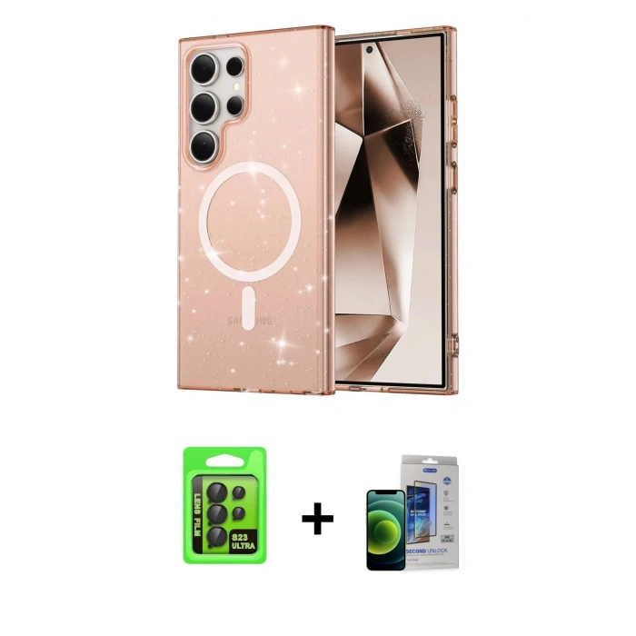 MARSİLYAN™- Galaxy S23 Ultra Kılıf Nova Asil Prime - Siyah Durable Full Glue Curved Cam + Raze Metal Kamera Lens - SH