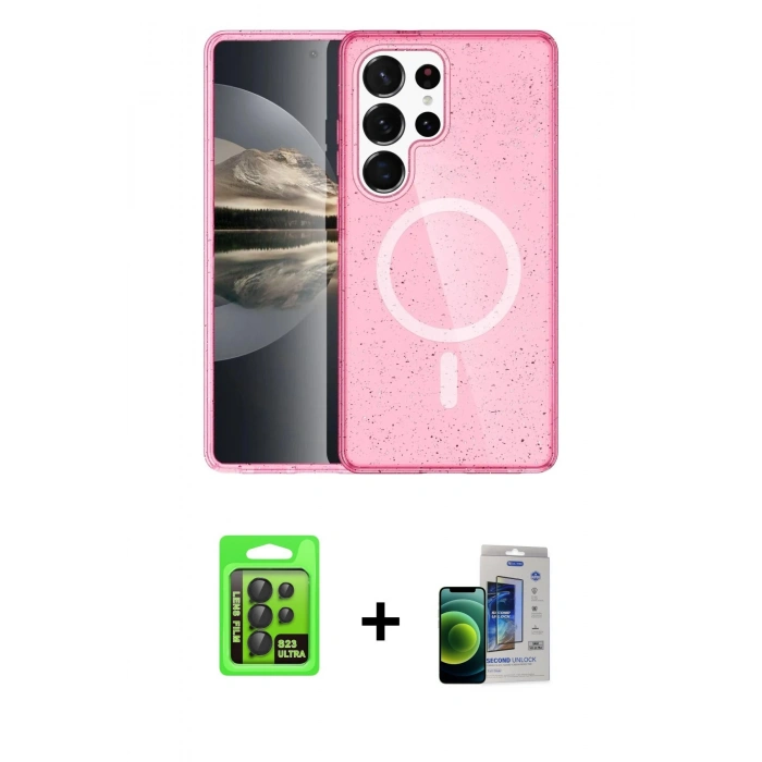MARSİLYAN™- Galaxy S23 Ultra Kılıf Nova Asil Prime - Siyah Durable Full Glue Curved Cam + Raze Metal Kamera Lens - SH