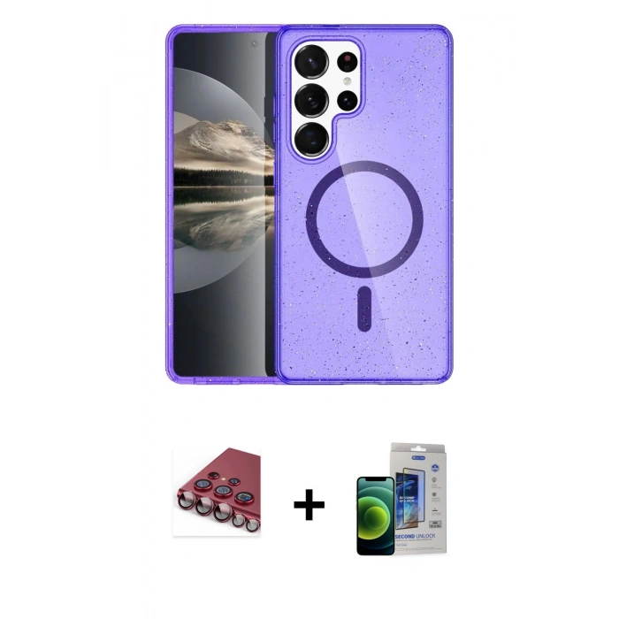 MARSİLYAN™- Galaxy S23 Ultra Kılıf Nova Asil Prime - Siyah Durable Full Glue Curved Cam + Valdez Metal Kamera Lens - KI