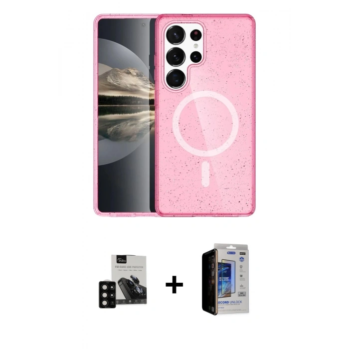 MARSİLYAN™- Galaxy S23 Ultra Kılıf Nova Asil Prime - Siyah Durable Full Glue Curved Hayalet Cam + PVD Metal Kamera Lens - SH