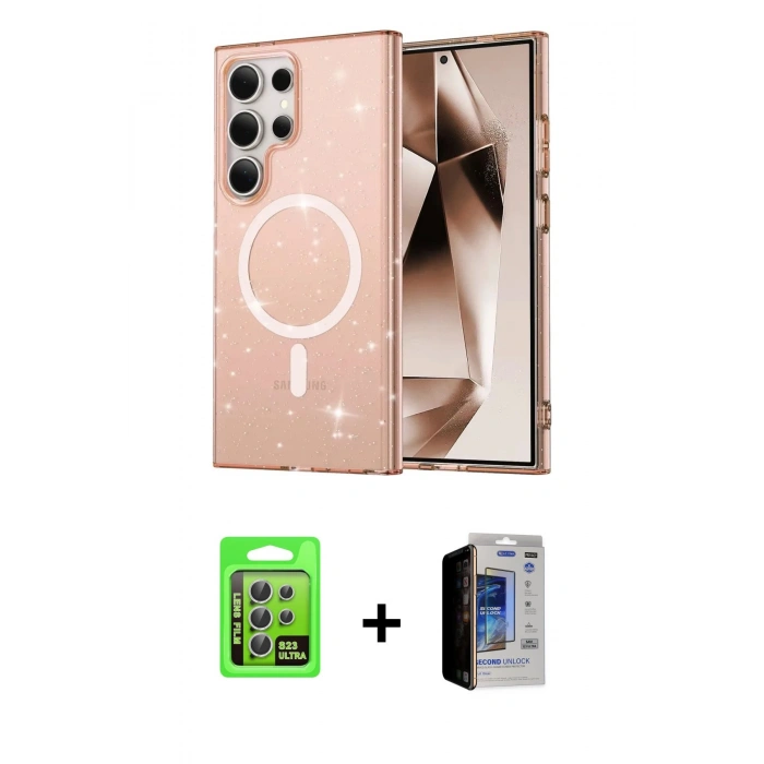 MARSİLYAN™- Galaxy S23 Ultra Kılıf Nova Asil Prime - Siyah Durable Full Glue Curved Hayalet Cam + Raze Metal Kamera Lens - GS