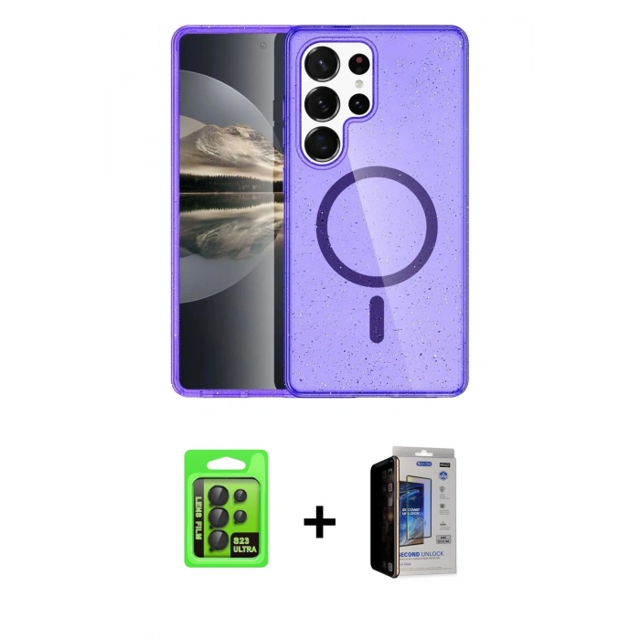 MARSİLYAN™- Galaxy S23 Ultra Kılıf Nova Asil Prime - Siyah Durable Full Glue Curved Hayalet Cam + Siyah Raze Metal Kamera Lens