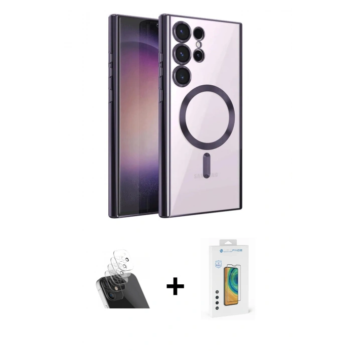 MARSİLYAN™- Galaxy S23 Ultra Kılıf Nova Işık Özel Seri - Şeffaf Polymer Nano Ekran Koruyucu + Kamera Lens Koruma Cam - SF