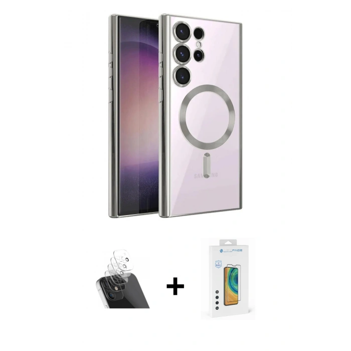 MARSİLYAN™- Galaxy S23 Ultra Kılıf Nova Işık Özel Seri - Şeffaf Polymer Nano Ekran Koruyucu + Kamera Lens Koruma Cam - SF